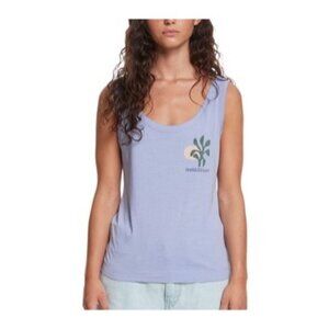 QUIKSILVER Ringer Tank Top Sz S Blue Graphic Logo Print Scoop Neck Cotton Modal